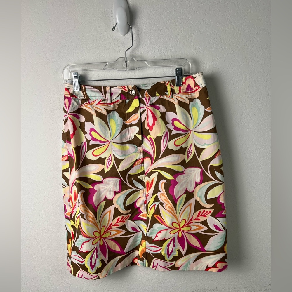 Etcetera Floral Cotton Blend Summer Vacation Beach Tropical Pencil Skirt